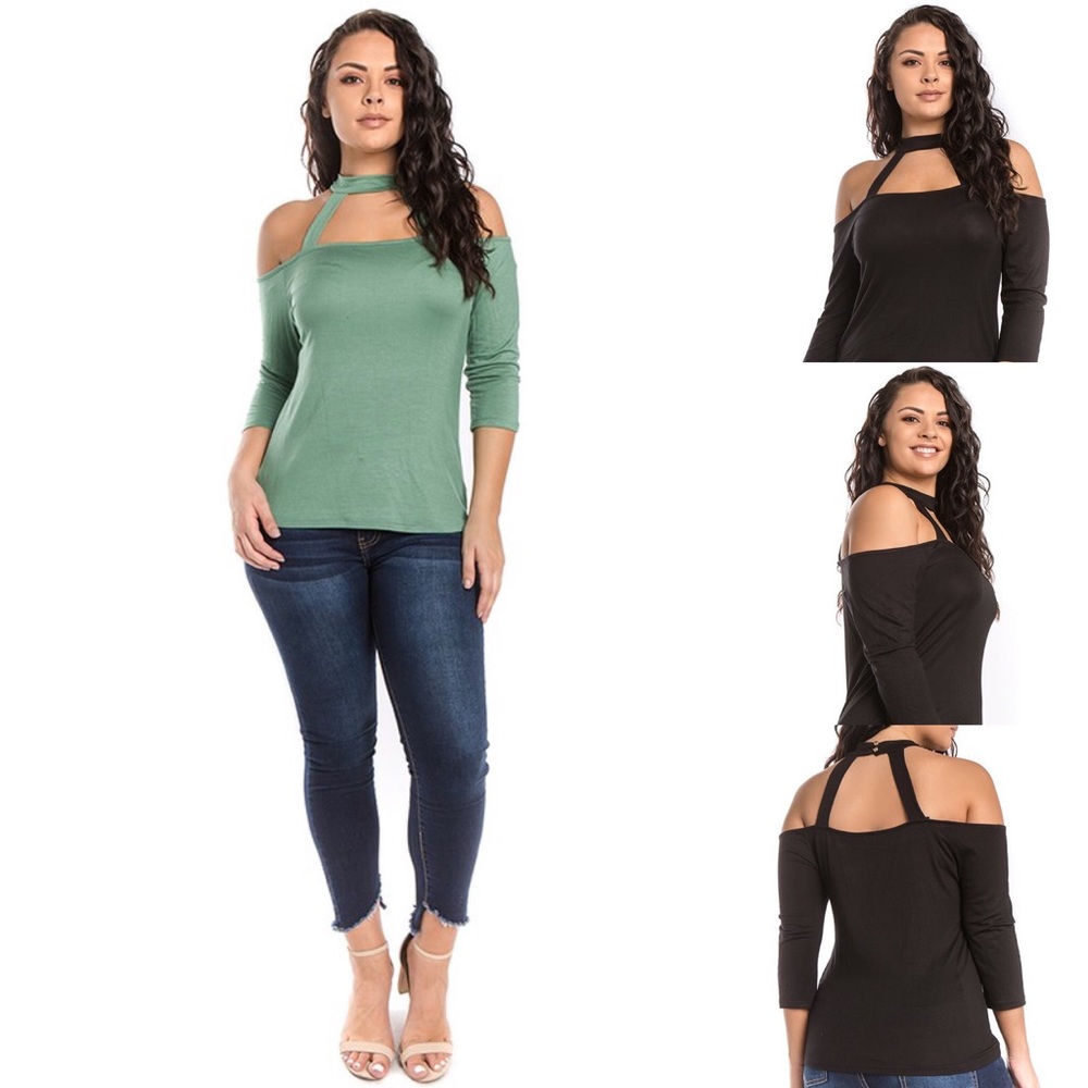SAGE GREEN -Cold Shoulder Top